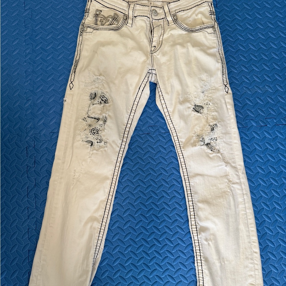 Rock Revival White Distressed Slim Straight Jeans